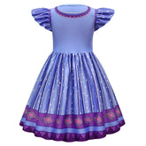Kids Girls Movie Wish 2023 Asha Purple Dress Outfits Cosplay Costume Halloween Carnival Suit